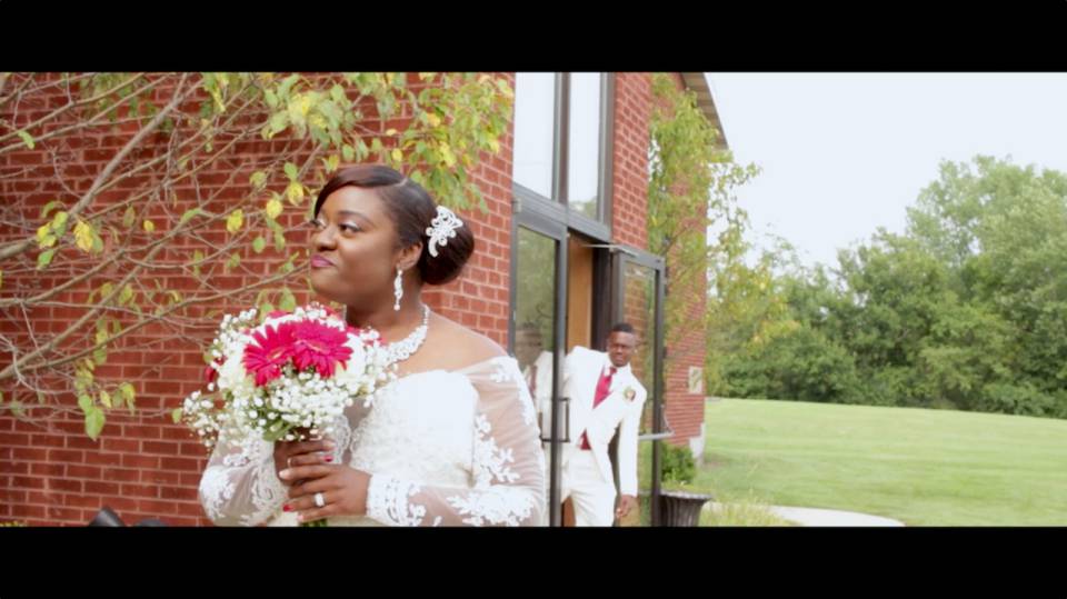 cute image of groom looking at bride